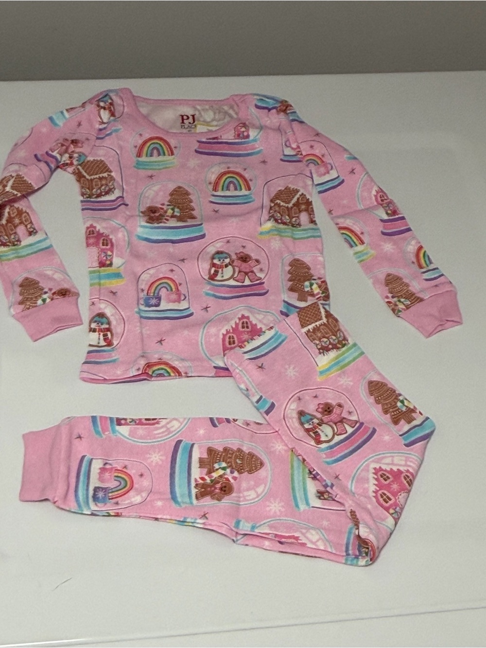 The Children's Place Pink Snow Globe & Rainbow Kids Pajama Set